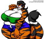  blue_eyes breasts deonwolf fat feline female hair hyper long_hair mammal overweight plain_background solo tiger white_background 