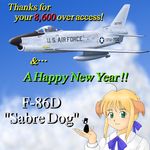  aircraft airplane animal_ears blonde_hair cloud day dog_ears engrish f-86_sabre f-86d_sabre fate/stay_night fate_(series) flying green_eyes hits jet mouse new_year ranguage sky tin_tin_banchou upper_body 