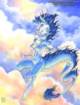  blue breasts chinese_dragon dragon female floating horns kacey medallion nude scalie solo 