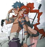  blue_hair couple kamina red_hair tattoo tengen_toppa_gurren-lagann tengen_toppa_gurren_lagann yoko_littner yoko_ritona 