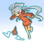  ahoge barefoot blue_eyes blush_stickers gen_4_pokemon hitec hood hoodie long_hair moemon outline personification pokemon pokemon_(creature) rotom smile sweatshirt twintails very_long_hair white_hair 