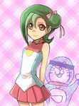  green_hair lowres mizuki_kotori_(yuu-gi-ou_zexal) ribbon short_hair skirt solo yuu-gi-ou yuu-gi-ou_zexal 