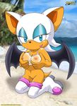  bat beach boots breasts female looking_at_viewer mobian mobius_unleashed nude pose pussy rouge_the_bat seaside sega sonic_(series) 