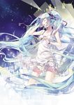  aqua_hair closed_eyes dress hand_on_ear hatsune_miku headphones last_night_good_night_(vocaloid) long_hair open_mouth rectangle rella sky solo star_(sky) starry_sky sundress twintails very_long_hair vocaloid wind 