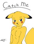  anthro breasts clothed clothing female half-dressed looking_at_viewer nintendo pikachu plain_background pok&#233;mon pok&#233;morph pok&eacute;mon pok&eacute;morph solo terdburgler topless video_games white_background 