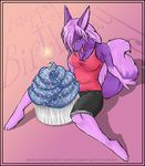  arctic-sekai cake candle canine clothed cupcake female fox piercing purple purple_eyes solo takumi tongue 