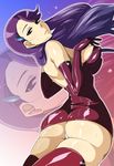  ass breasts cleavage covered_nipples enoshima_iki heartcatch_precure! large_breasts long_hair looking_back precure purple_hair solo sweat thighhighs tsukikage_yuri 