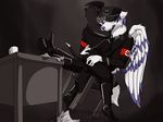  biting black canine chair couple dog gay male nazi uniform white wings wolf xanderiffic 卐 
