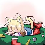  =_= animal_ears blonde_hair bow cat_ears cat_tail chibi hoshizuki_(seigetsu) mizuhashi_parsee open_mouth puru-see short_hair skirt solo tail touhou trembling wreath 