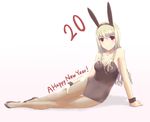  2011 animal_ears bare_shoulders blonde_hair bunny_ears bunnysuit kuruton legs long_hair lying new_year on_side original pantyhose red_eyes solo thigh_gap wrist_cuffs 