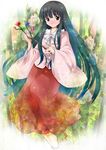 bad_id bad_pixiv_id bamboo bamboo_forest barefoot black_hair blue_eyes branch flower forest highres hime_cut houraisan_kaguya japanese_clothes jeweled_branch_of_hourai long_hair long_skirt long_sleeves michii_yuuki nature skirt solo touhou very_long_hair wide_sleeves 