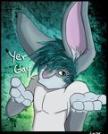  inoby lagomorph lie male mammal piercing rabbit see_through_hair shrug solo teal_hair translucent_hair 