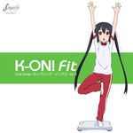  arms_up black_hair brown_eyes errant full_body game_console gym_uniform k-on! long_hair nakano_azusa pants parody platform solo standing standing_on_one_leg stretch track_pants twintails wii 