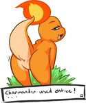  anus bent_over blue_eyes butt charmander classified-crud fire mooning nintendo open_mouth orange_body plain_background pok&#233;mon pok&eacute;mon presenting presenting_hindquarters raised_tail simple_background solo tail teasing video_games white_background 