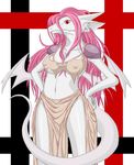  big_breasts breasts dragon ear_tufts female hair hands_on_hips loincloth long_hair long_pink_hair looking_at_viewer midriff mohumohu navel original pink_hair red_eyes scalie skimpy slave_outfit tail underwear white wings 