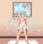  aqua_hair bad_id bad_pixiv_id barefoot chair closed_eyes dress eida@renshuuchuu flower full_body hair_ribbon hatsune_miku indoors long_hair ribbon sitting solo twintails very_long_hair vocaloid window 