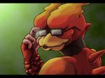  eyewear glasses krychasuke looking_at_viewer looking_back magma magmar male nintendo pok&#233;mon pok&eacute;mon red_body solo spikes video_games 