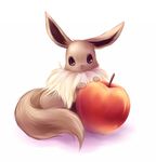  eevee food fruit gen_1_pokemon looking_at_viewer no_humans pokemon pokemon_(creature) sagami_rin simple_background solo white_background 