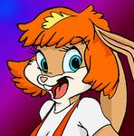  blue_eyes buckteeth eyelashes female fifth_element lagomorph lapine leeloo lola_bunny long_ears looking_at_viewer looney_tunes open_mouth orange_hair parody rabbit smile solo space_jam unknown_artist 