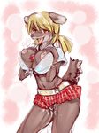  big_breasts blonde_hair blush breasts canine cum dripping female hair horny in_heat mammal naughty_face necktie nipples panties pussy_juice seductive shaolin_bones skirt solo standing tie underwear 