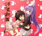  animal_ears blazer bloomers brown_hair bunny_ears bunny_tail carrot highres inaba_tewi jacket long_hair multiple_girls purple_hair red_eyes reisen_udongein_inaba short_hair tail touhou underwear zhao_shuwen 