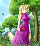  angello_cauich canine classy dress elbow_gloves fan female fox grass hi_res leaves solo tree 
