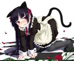  all_fours animal_ears bad_id bad_pixiv_id black_hair cat_ears checkered checkered_floor flower gokou_ruri long_hair maid ore_no_imouto_ga_konna_ni_kawaii_wake_ga_nai pantyhose petals red_eyes red_flower red_rose rose rose_petals solo tail tsukumizu_yuu 