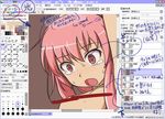  censored close-up computer_screen crazy_eyes flat_chest how_to long_hair nns nns_(sobchan) open_mouth pain painttool_sai pink_hair saliva screen tears topless translation_request 