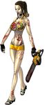  big_breasts bikini blood breasts chainsaw clothed clothing female human mammal plain_background sandals skimpy solo sunamori swimsuit transparent_background wide_hips 
