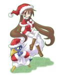  christmas christmas_hat disgaea disgaea_4 hat kazamatsuri_fuuka long_hair makai_senki_disgaea_4 prinny santa_hat thighhighs zettai_ryouiki 