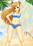  beach bikini blonde_hair blush firia_nana green_eyes hair_ribbon heterochromia long_hair lyrical_nanoha mahou_shoujo_lyrical_nanoha_vivid older red_eyes ribbon smile swimsuit vivio 