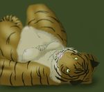  cute feline female looking_at_viewer lying mammal muscles nipples playful simesava solo stripes tail tiger 