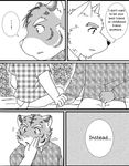  comic dialog dialogue dog feline fruitz greyscale hand_holding hard_translated male mammal monochrome text tiger translated 