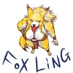  340m/sec breasts canine cleavage female fox green_eyes loincloth solo standing tongue underwear yellow 