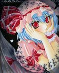  bad_id bad_pixiv_id chin_rest doily fingernails hat lips long_fingernails marker_(medium) millipen_(medium) mitsuba_(threeleaf) pastel_(medium) remilia_scarlet ribbon short_hair solo touhou traditional_media 