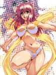 bikini breasts brown_eyes duplicate hisahiko kaleido_star large_breasts long_hair naegino_sora navel open_mouth outstretched_arms pink_hair purple_hair solo spread_arms swimsuit 