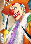  blue_hair buggy_the_clown clown hat kei-suwabe knife male_focus one_piece pirate_hat red_nose tongue 