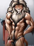  anthro body_hair feline happy_trail karabiner lion male mammal penis solo thong 