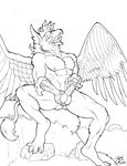  avian black_and_white cum cumshot eyes_closed foxxfire gryphon male masturbation monochrome nude open_mouth orgasm penis solo 