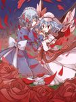  bad_id bad_pixiv_id bat_wings chachi_(azuzu) flower hat izayoi_sakuya multiple_girls petals red_eyes red_flower red_rose remilia_scarlet rose rose_petals short_hair touhou wings 