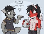  ? black_hair canine couple drink drinking fursona hair male pointing secret_(character) topless wolf wolfy-nail wolfy-nail_(character) 