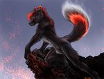  black canine fire firefox_breed fox fur ledge male mammal nude rukis smoke solo volcano 