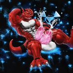  balls big_balls big_penis claws cum digimon dragon guilmon male multi_cock muscles penis red scalie solo tail 