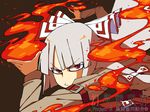  bad_id bad_pixiv_id bangs blunt_bangs fire fujiwara_no_mokou glaring red_eyes solo touhou white_hair yaza 