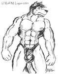  2001 abs barazoku bulge canine flex jockstrap line_art male monochrome muscles musclewolf pinup pose raff raff_m_logan solo standing strong thong underwear werewolf wolf 