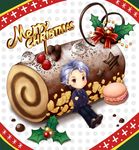  blazer blue_hair blush bow chibi chocolate christmas cookie crossed_arms food fruit holly jacket macaron male_focus mauve miniboy necktie pants raspberry red_eyes shitara_seiji solo sprinkles tokimeki_memorial tokimeki_memorial_girl's_side tokimeki_memorial_girl's_side_3rd_story yule_log 