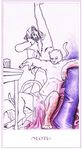  cat cloth clothed clothing elia_morettini facial_hair feline glass hair lion long_hair male mammal open_mouth pillow possessed seven_deadly_sins sitting skimpy sloth stretching table tongue tongue_out topless yawn 