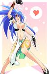  alternate_color blue_hair breasts cleavage fingerless_gloves gloves gun heart himeki_luna large_breasts legs long_hair long_legs navel pelvic_curtain player_2 red_eyes side_slit solo umesato_yukino vanguard_princess weapon 