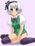  bitaraga black_hairband black_legwear blue_eyes bow hairband konpaku_youmu no_pants panties short_hair side-tie_panties silver_hair sitting solo thighhighs thighs touhou underwear wariza white_panties 