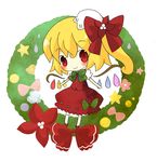  bad_id bad_pixiv_id blonde_hair blush bow chibi christmas dress flandre_scarlet flower red_eyes side_ponytail solo takahashi_kanon touhou wings wreath 